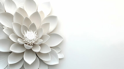 3D Mindfulness Lotus Border Frame: Close-Up of Intricate White Lotus Flower for Janeiro Branco Messaging, Isolated on White Background for Mental Health Awareness