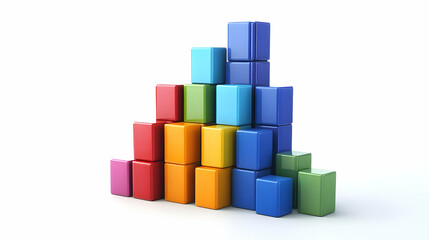 Fototapeta premium 3D Poll Graph Building Blocks: Minimalist Design of Rising and Falling Blocks for Poll Trend Analysis on White Background
