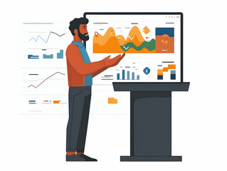 Engaging Flat Podium with Interactive Voter Turnout Map: Medium Shot Featuring Touchscreen, Real-Time Filter Adjustments & Civic Participation Space