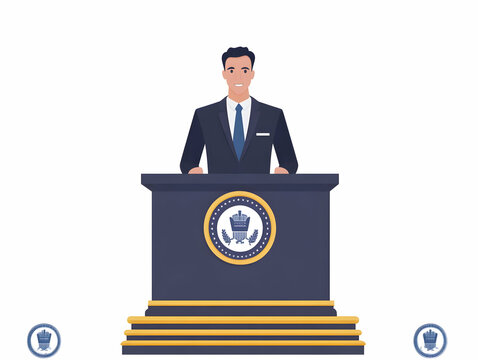 Flat Podium with Live Policy Impact Feed - Close-Up Vector Illustration Showcasing Real-Time Statistics, Citizen Testimonials, and Evidence-Based Governance � Smart Business Concept