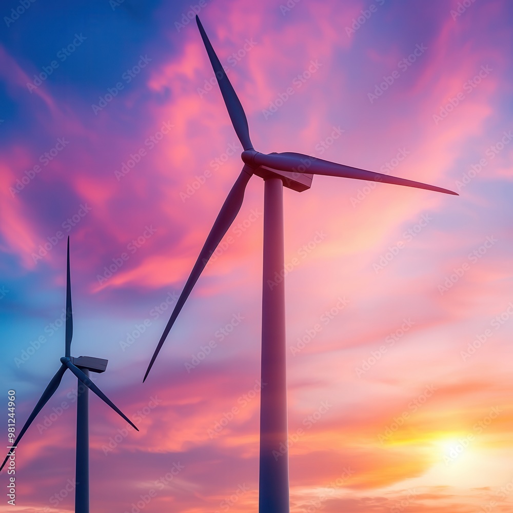 Wall mural Wind Turbines at Sunset.