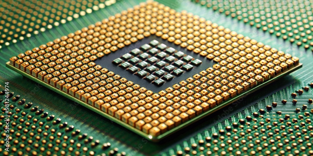 Poster A close-up shot of a modern microprocessor chip , technology, computer, processor, circuit, electronic, hardware, silicon