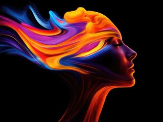 A vibrant and colorful abstract representation of femininity, featuring flowing hues and shapes that evoke emotion and creativity.