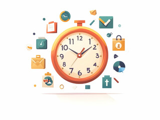 Flat Gravity-Defying Election Countdown Clock: Close-Up of Election Icons Floating, Rotating Against White Backdrop, Emphasizing Urgency of Electoral Participation | Simple Vector Illustration