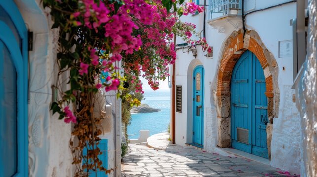 Fototapeta Charming Greek Village Alleyway