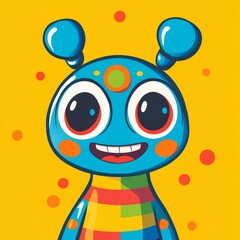 Happy Cartoon Alien with Big Eyes and Colorful Stripes