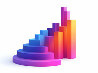 Fototapeta premium Flat Glossy Podium with Holographic Rising Prediction Graph in Business Forecasting - Medium Shot for Real-Time Data Visualization on Clean White Background