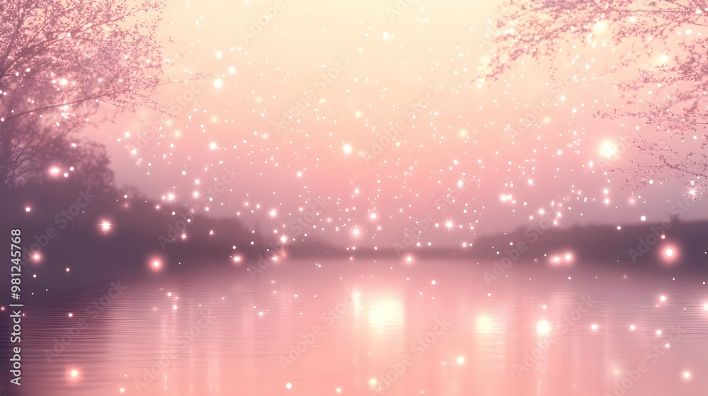 Poster Sparkling Water Reflections with a Pink Sky