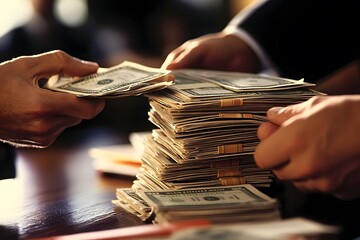 Clos up perspective stacks of dollars