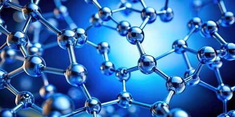 Close up molecular structure on a blue background, molecule, structure, close up,science, chemistry, biology