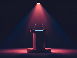 Flat Glossy Podium with Spotlight: Close-Up of an Illuminated Debate Podium for Schedule and Info - Vector Illustration in Smart Business Tone