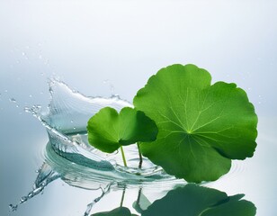 A leafy green plant is floating in a pool of water