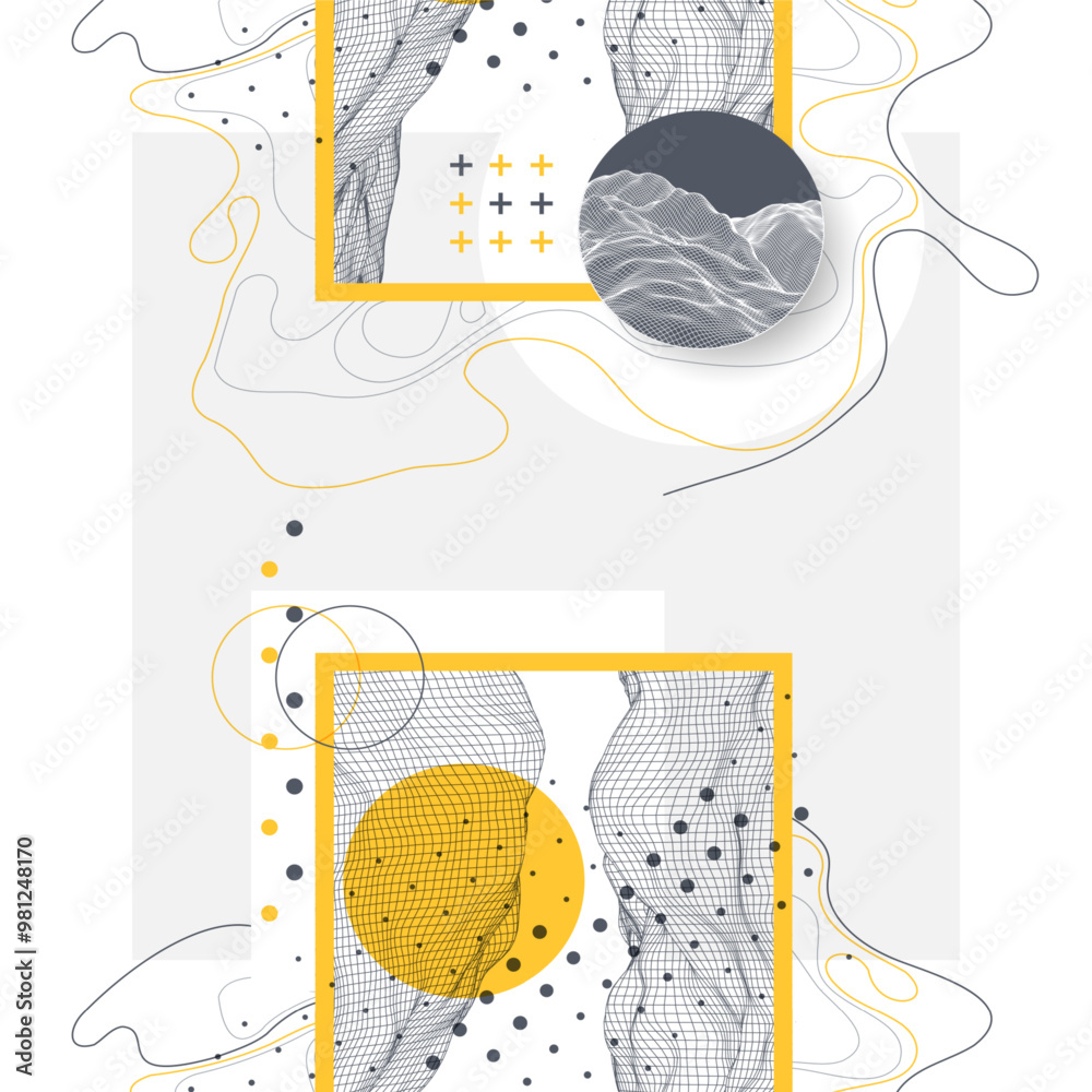 Aufkleber abstract art wireframe background. modern science or technology art elements. surface illustration. 