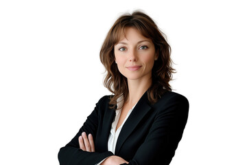 Caucasian businesswoman posing with crossed arms. Isolated cut out on blank background