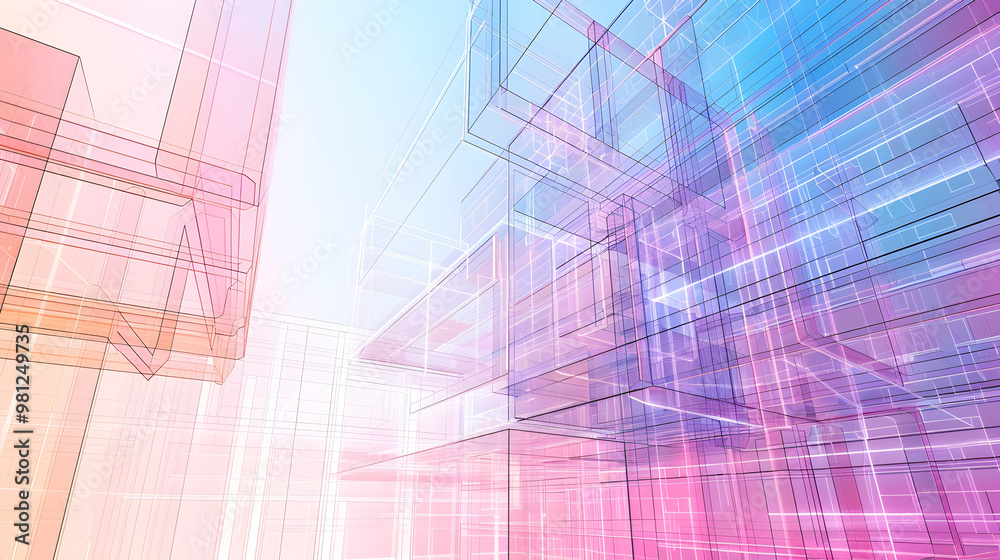 Wall mural abstract 3d wireframe structure of a website layout, futuristic web development visualization, digit