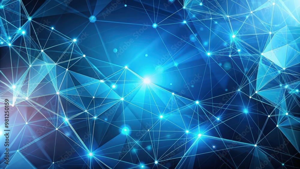 Poster Futuristic polygonal background with connecting triangulars, dots, and lines in light blue color, futuristic