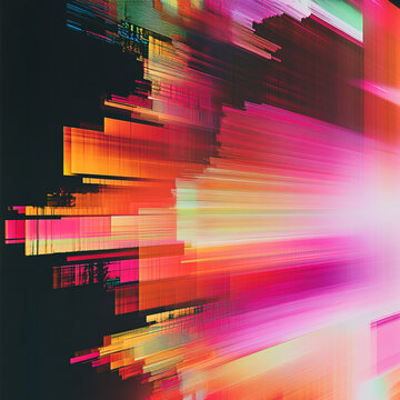 Un degradado inspirado en glitches con distorsi&oacute;n pixelada en colores vibrantes.
