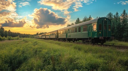 Obraz premium The train passes through beautiful rural scenery