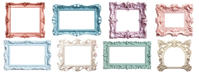 Vintage pastel photo frame png cut out element set