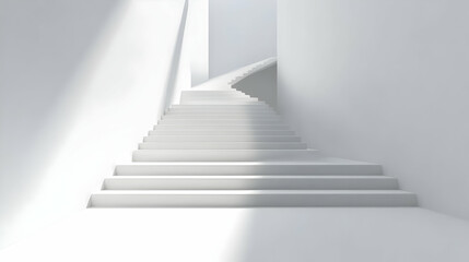 3D Ascending Staircase Icon: Symbolizing Personal Growth and Progress with Wide Shot of White Steps into Space - Isolated on White Background