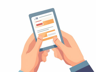 Flat Soft Focus Voter ID Verification Concept: Close-Up of Hand Holding Voter ID Card, Emphasizing Election Security and Voter Verification Process with Poll Worker Checking ID