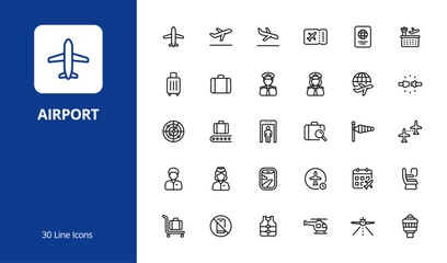 Airport icon set with line style