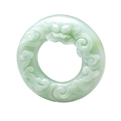 A green and white Chinese style ornament with a dragon on it