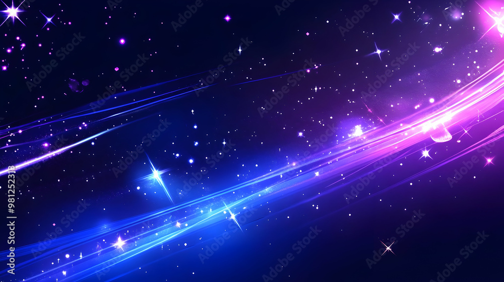 Poster Cosmic Lights: Abstract Galaxy Background with Glowing Lines and Stars