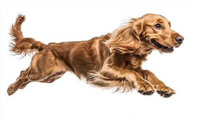 A cute little dog is jumping, flying, running on a white background, isolated. Concept of animal, domestic pet, care, vet, joy, fun, pet friend.