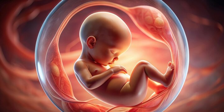 An intricate close-up of a fetus inside the womb , pregnancy, childbirth, development, embryo, ultrasound, prenatal, fetus