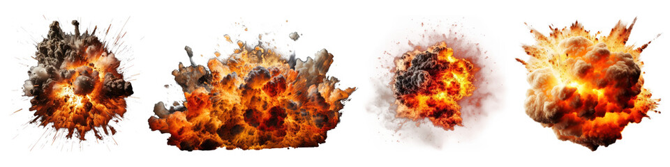 Fire exploding png cut out element set