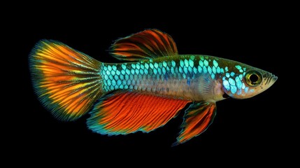 Fototapeta premium Guppy: A colorful Guppy with a range of vibrant patterns and colors