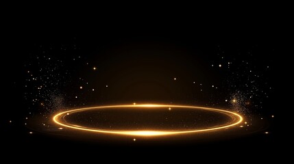 Obraz premium show case stage with circle gold light shimmering on dark black background, luxurious stage idea for mock up 