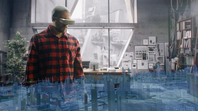 Engineer Developing 3D City Models in VR Environment Holographic Urban Design Tools