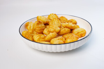 potato balls. Snack made from potatoes and fried flour on a white background