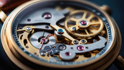 Fototapeta premium Detail of mechanical watch mechanism close-up.