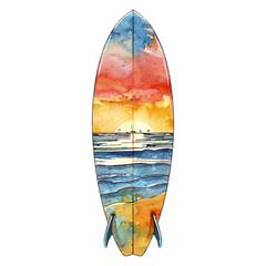 imagine silhouette surfboard with beach scene inside vector illustration in watercolor style