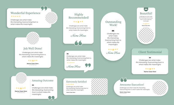Set of Creative Testimonial Editable Vector templates, Empty speech bubbles, What our Clients Say, Quote, Review, Feedback, Infographic Template, Label, editable text box layout, recommendation note