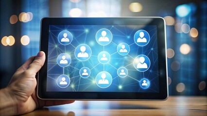 of various contact icons on a digital device screen , communication, technology, email, phone, address book