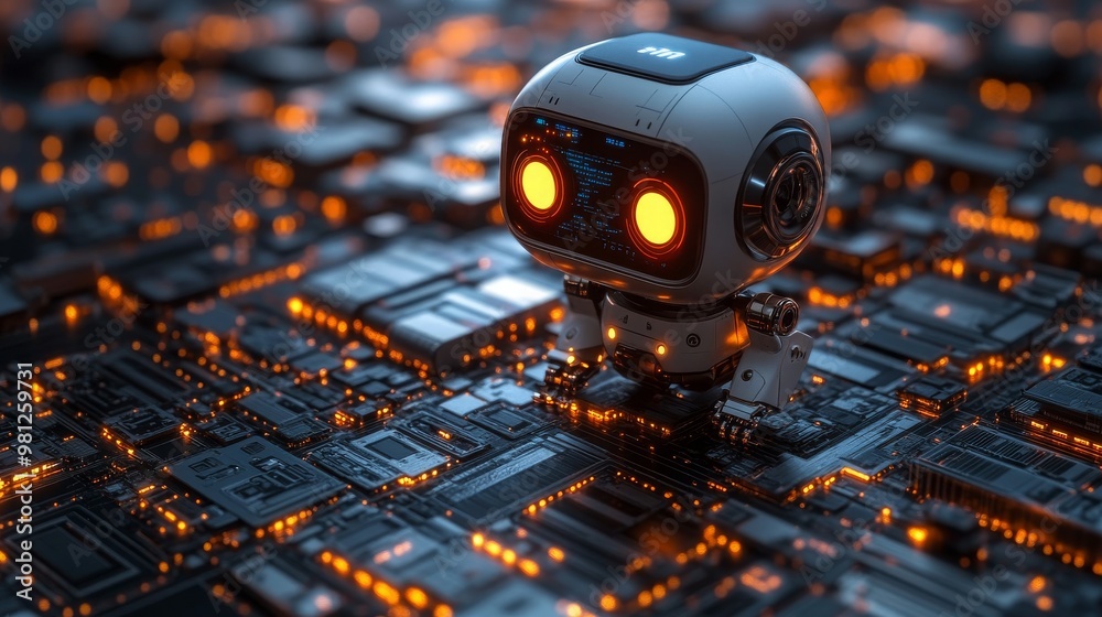 Poster rpa bots efficiently managing complex tasks on advanced circuitry in a futuristic setting