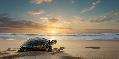Turtle Animal Illustration - Detailed Marine Reptile Art in Natural Habitat
