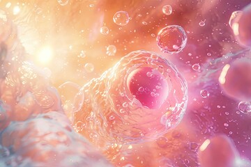 Medical illustration of ovulation showing a woman’s egg surrounded by follicular cells