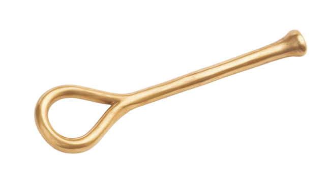 A gold colored object with a pointed end