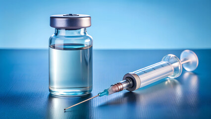 A bottle of vaccine or medicine and a syringe. Vaccine against a virus