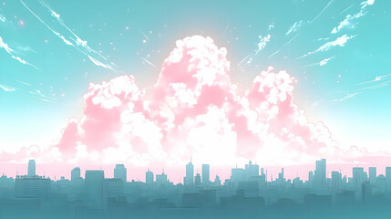 Cityscape with a Pink Cloud, Dreamy Aesthetic