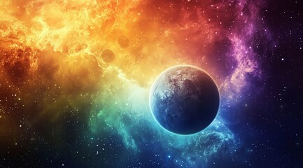 Vibrant Outer Space Scene with Neon Planets and Pastel Hues