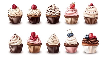 cute cupcake set, white background