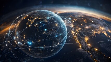 Obraz premium Global Network and Telecommunication for Internet Business, Cryptocurrency and IoT