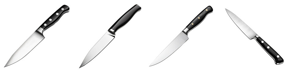 Obraz premium A realistic chef's knife with sharp blade kitchen tool metallic shine isolated on white and transparent background