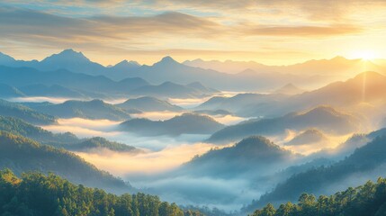 Misty Mountain Landscape at Sunrise